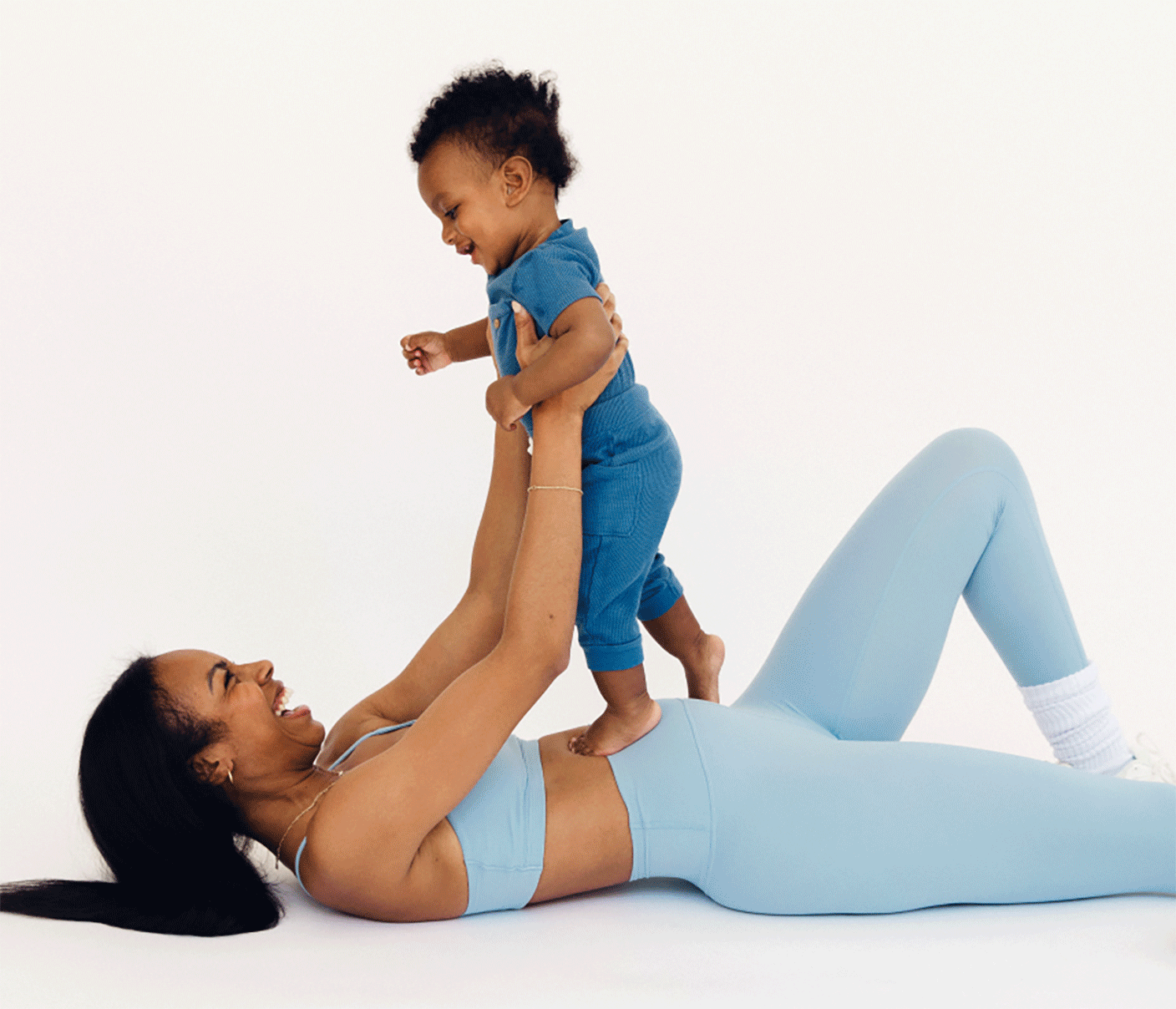 Alternating photos of young women and mothers doing movements to strengthen their pelvic floor muscles through science-backed movement. 
